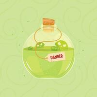 Isolated colored magical flask potion with danger label Vector