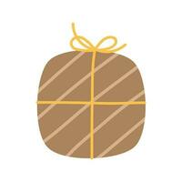 Navidad regalos en Kraft papel colocar. bricolaje rústico presente cajas en arte envoltorios con enroscarse arcos y sucursales, Navidad coronas, y sobres marrón regalo caja ilustración. vector