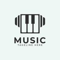 Simple music headphones and piano vector logo icon, m music logogram design template.