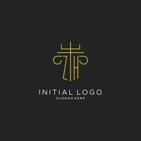 ZH initial with monoline pillar logo style, luxury monogram logo design for legal firm vector