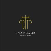 CT initial with monoline pillar logo style, luxury monogram logo design for legal firm vector