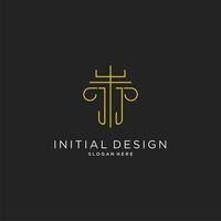 JJ initial with monoline pillar logo style, luxury monogram logo design for legal firm vector