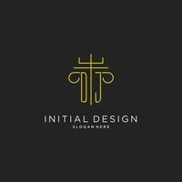 DJ initial with monoline pillar logo style, luxury monogram logo design for legal firm vector