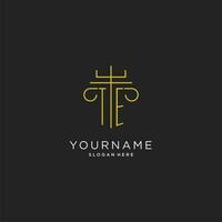 TE initial with monoline pillar logo style, luxury monogram logo design for legal firm vector