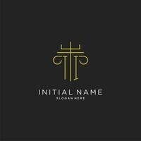 TI initial with monoline pillar logo style, luxury monogram logo design for legal firm vector