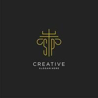 SP initial with monoline pillar logo style, luxury monogram logo design for legal firm vector