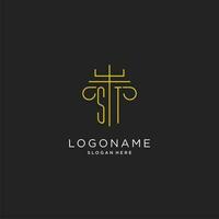ST initial with monoline pillar logo style, luxury monogram logo design for legal firm vector