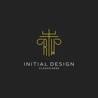 RW initial with monoline pillar logo style, luxury monogram logo design for legal firm vector