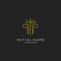 RV initial with monoline pillar logo style, luxury monogram logo design for legal firm vector