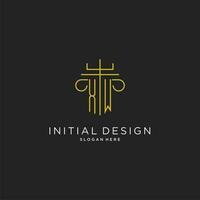 XW initial with monoline pillar logo style, luxury monogram logo design for legal firm vector