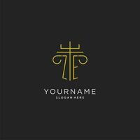 ZE initial with monoline pillar logo style, luxury monogram logo design for legal firm vector