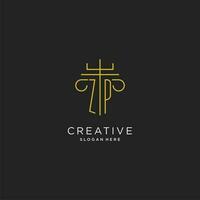 ZP initial with monoline pillar logo style, luxury monogram logo design for legal firm vector