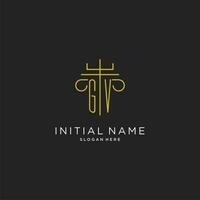 GV initial with monoline pillar logo style, luxury monogram logo design for legal firm vector