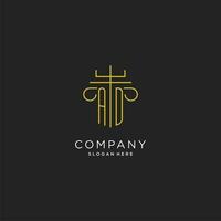 AD initial with monoline pillar logo style, luxury monogram logo design for legal firm vector