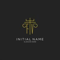 FV initial with monoline pillar logo style, luxury monogram logo design for legal firm vector