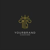 MS initial with monoline pillar logo style, luxury monogram logo design for legal firm vector