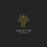 NP initial with monoline pillar logo style, luxury monogram logo design for legal firm vector