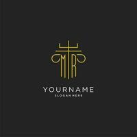 MR initial with monoline pillar logo style, luxury monogram logo design for legal firm vector