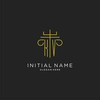 KV initial with monoline pillar logo style, luxury monogram logo design for legal firm vector