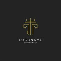 JT initial with monoline pillar logo style, luxury monogram logo design for legal firm vector