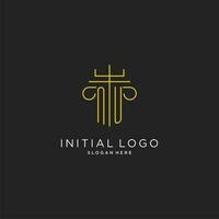 NU initial with monoline pillar logo style, luxury monogram logo design for legal firm vector