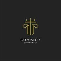 MD initial with monoline pillar logo style, luxury monogram logo design for legal firm vector