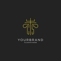 CS initial with monoline pillar logo style, luxury monogram logo design for legal firm vector