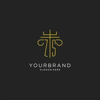 ZS initial with monoline pillar logo style, luxury monogram logo design for legal firm vector