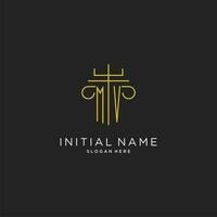 MV initial with monoline pillar logo style, luxury monogram logo design for legal firm vector