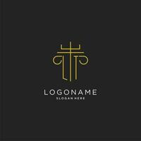 LT initial with monoline pillar logo style, luxury monogram logo design for legal firm vector