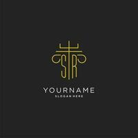 SR initial with monoline pillar logo style, luxury monogram logo design for legal firm vector