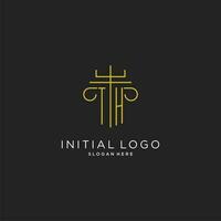 TH initial with monoline pillar logo style, luxury monogram logo design for legal firm vector