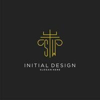 SW initial with monoline pillar logo style, luxury monogram logo design for legal firm vector