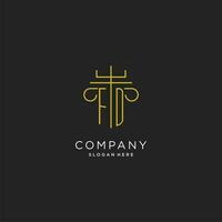 fd inicial con monoline pilar logo estilo, lujo monograma logo diseño para legal firma vector