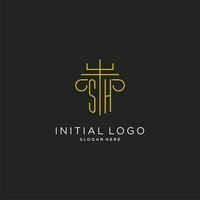 sh inicial con monoline pilar logo estilo, lujo monograma logo diseño para legal firma vector