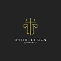 WJ initial with monoline pillar logo style, luxury monogram logo design for legal firm vector