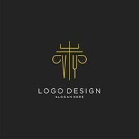 vy inicial con monoline pilar logo estilo, lujo monograma logo diseño para legal firma vector