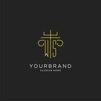 WS initial with monoline pillar logo style, luxury monogram logo design for legal firm vector