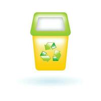 3D Recycle Bin Trash Can Garbage Icon. Eco Sustainability Environment Concept. Glossy Glass Plastic Color. Cute Realistic Cartoon Minimal Style. 3D Render Vector Icon UX UI Isolated Illustration.