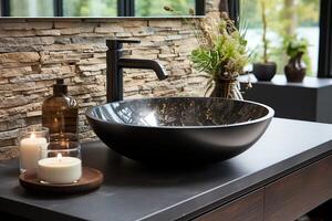 Modern public bathroom with row of white ceramic wash sink basins and faucet with mirror in restroom concept by photo