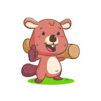 Cute Beaver Cartoon Character Mascot vector illustration. Kawaii Adorable Animal Concept Design. Isolated White background.