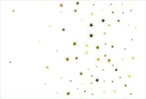 Random falling gold stars on white background. Glitter pattern for banner, greeting card, Christmas and New Year card, invitation, postcard, paper packaging vector