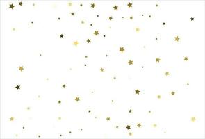 Random falling gold stars on white background. Glitter pattern for banner, greeting card, Christmas and New Year card, invitation, postcard, paper packaging vector