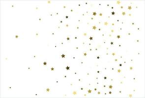 Random falling gold stars on white background. Glitter pattern for banner, greeting card, Christmas and New Year card, invitation, postcard, paper packaging vector