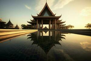 tailandés balinés lujo villa con infinito nadando piscina. un tropical jardín en ubud bali Indonesia concepto por ai generado foto