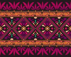 The colorful abstract ancient fabric pattern. This pattern design consists of geometric shapes and vintage floral motifs. The seamless repeating pattern design for printing on textiles and clothing. vector