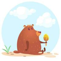 Happy cartoon brown bear. Vector illustration