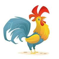 Fat cartoon rooster. Colorful vector illustration of singing rooster