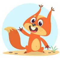 Cute cartoon jumping squirrel in playful mood. Vector illustration isolated