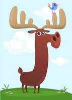 Funny cartoon moose character. Vector moose illustration isolated.